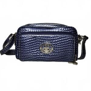 Kathy Van Zeeland Women's Navy Blue Croc-Embossed Leather Crossbody Handbag